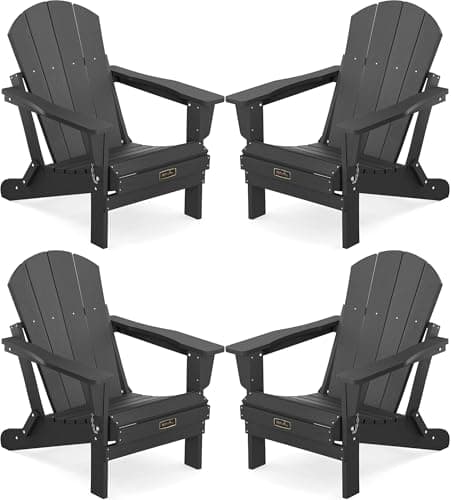 SERWALL Foldable Adirondack Chair Set of 4 for Patio Garden Outdoors Fire Pit-Black - Image 1