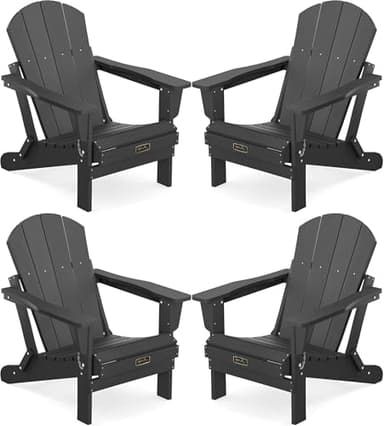 SERWALL Foldable Adirondack Chair Set of 4 for Patio Garden Outdoors Fire Pit-Black - Image 1