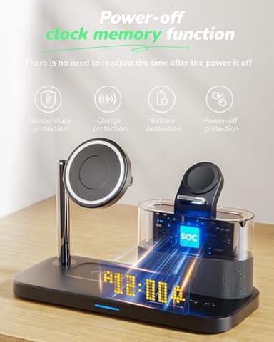 5 in 1 Wireless Charging Station for Apple,Mag-Safe Charger with Alarm Clock Night Light for Multiple Devices,Nightstand Charging Station for iPhone 17/16/15/14/13/12,Apple Watch Series,Air-Pods - Image 6