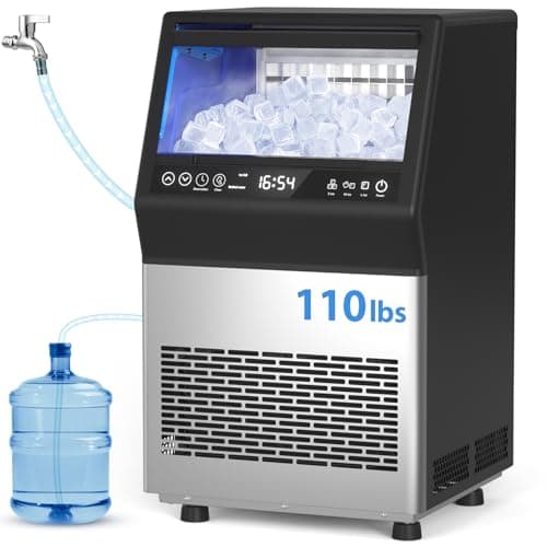 Commercial Ice Maker, 110LBS/24H Undercounter/Freestanding Ice Machine with Self-Priming Gallon Water& Facuet Water Inlet, Self-Cleaning, 3 Ice Thickness,18LB Storage Bin for Home, Office,Garage - Image 1