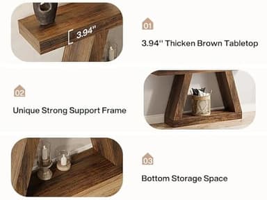 Tribesigns Farmhouse Console Table, 55-Inch Rustic Sofa Table with Storage, Industrial Wooden Entryway Table for Hallway, Living Room, Dark Brown - Image 7