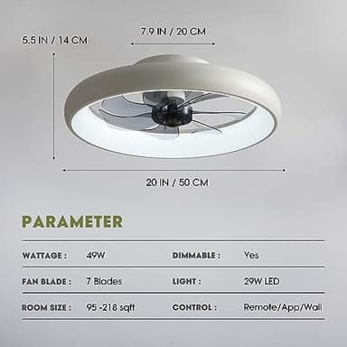 LUDOMIDE Ceiling Fans with Lights and Remote, 20'' Low Profile Flush Mount, 6 Wind Speeds, Modern Dimmable LED Ceiling Fan, Smart Ceiling Fan for Bedroom, Kids Room (White) - Image 2