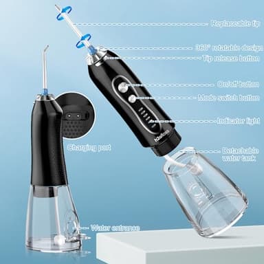 H2ofloss Water Dental Flosser Teeth Pick -Portable Oral Irrigator with 5 Modes, Rechargeable IPX7 Waterproof Orthodontic Teeth Cleaner Pick Cordless for Home Travel-300ml Water Tank - Image 5