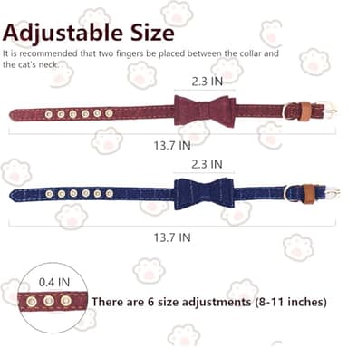 2PCS Cat Collar Bowtie,Kitten Collars with Stylish Plaid Patterns,English Style Leather Cat Collar with Adjustable Length from 8-11in (Red/Blue) - Image 3