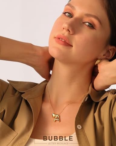 CCINPPY Heart Letter Necklace, 14k Gold Plated Initial Dainty Necklace for Women, Chunky Bubble Balloon Charm Pendant Name Personalized Jewelry Gift, Gold, Letter K - Image 2