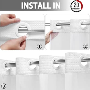 YellyHommy No Hook Shower Curtain with Snap in Fabric Liner Set Less Time White Waffle Shower Curtain for Bathroom 75" L x 72" W - Image 2
