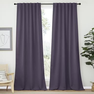 NICETOWN Bedroom Blackout Curtain Panels - (Greyish Purple Color) 52 x 108 Inch, 2 PCs, Insulating Energy Saving Solid Rod Pocket Blackout Drapes for Hall, Villa - Image 1