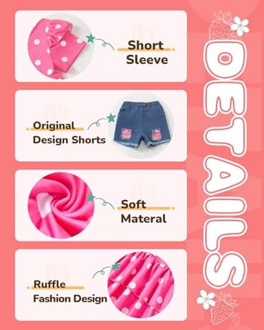 NZRVAWS 18-24 Month Baby Girl Clothes Toddler Girl Outfit Cute Girls Short Sleeve T-shirt Top Girls 2pcs Cute Pink Shorts Set 2t - Image 4