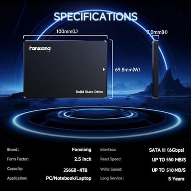 fanxiang 1TB SATA SSD 2.5'' SSD SATA III 6 Gb/s Internal Solid State Drive Up to 560 MB/s 3D NAND SLC Cache for Laptop and PC Desktop Performance Boost 7mm(0.28″) S101Q - Image 3