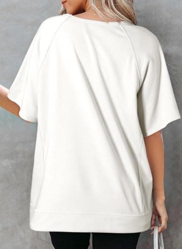 Dokotoo Oversized T Shirts for Women Fashion 2025 Casual Crewneck Short Sleeve Tee Spring Summer Tops Loose Fit High Low Lightweight Solid Color T-Shirts Blouse Workout Tops for Women White X-Large - Image 2