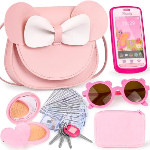 Oisacirg Play Purse for Little Girls, 23PCS Toddler Purse with Pretend Makeup for Kids, Princess Toys Includes Crossbody Bag, Phone, Wallet, Keys, Kids Toy Purse Birthday Gift Toys for Girls 3 4 5 6+ - Image 1