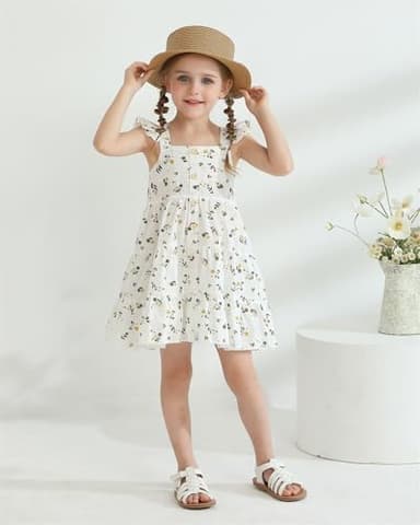 DeeFant Toddler Girl Dress 3-4T Girls Dress Summer Toddler Beach Dresses Fly Sleeveless Casual Floral Toddler Sundress - Image 2