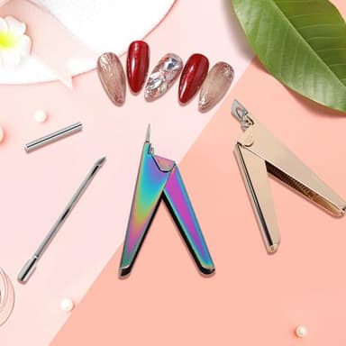 rhinocats Acrylic False Nail Clippers with Magnets Sizer,Nail Tip Cutter with Length Measurement,Stainless Steel Nail Manicure Set for Salon Home Nail,Rainbow Color - Image 5
