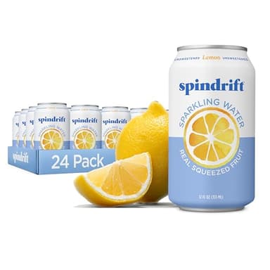 Spindrift Sparkling Water, Lemon Flavored, Made with Real Squeezed Fruit, 12 Fl Oz Cans, Pack of 24 (Only 3 Calories per Can) - Image 1