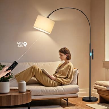 Ambimall Dimmable Arc Floor Lamp with Remote, Color Temperatures and Brightness Adjustable, Arched Floor Lamp with Rotating Head, Over Couch Arched Reading Light for Living Room (Deep Beige and Black) - Image 6