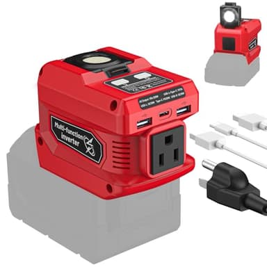 220W Azocek Power Inverter Compatible with Milwaukee 18V Battery, DC 18V to AC 110V Portable Power Station with 1 AC Outlet, 2 USB Ports & 1 Type-C Fast Charging, 400LM LED Work Light - Image 8