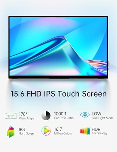 15.6'' Portable Monitor Touchscreen, FHD IPS Touch Screen with Tempered Glass, Travel Monitor with Kickstand & Speaker, HDMI USB C External Monitors for Laptop Phone Computer Xbox Switch - Image 3