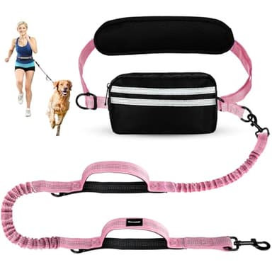Yicostar Hands Free Dog Leash, Adjustable Waist Belt with Double Padded Handles No Pull,Pink - Image 1