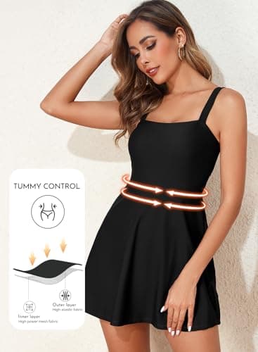 Aleumdr Women's One Piece Swimsuit Tummy Control Swim Dress Modest Full Coverage Skirt Bathing Suit with Bottom Black Large - Image 4