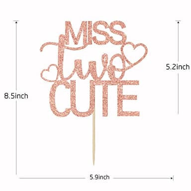 Rose Gold Glitter Miss Two Cute Cake Topper - Girls 2nd Birthday Decorations - Sweet Baby Girl, Two Year Old Birthday Party Decorations - Image 3