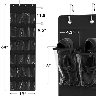 Simple Houseware 24 Pockets - Crystal Clear Over The Door Hanging Shoe Organizer, Black (64'' x 19'') - Image 2