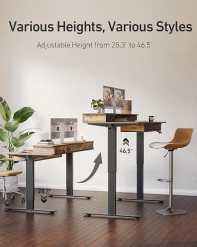 FEZIBO 60x30 inchs Height Adjustable Electric Standing Desk with 4 Drawers, Table with Storage Shelf, Sit Stand Desk with Splice Board, Black Frame/Rustic Brown Top - Image 4