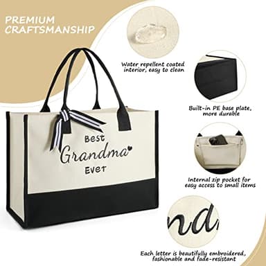 TRSODD Mothers Day Gifts for Grandma Gigi Birthday Gifts for Women Canvas Embroidered Tote Bag and Makeup Bag - Image 3