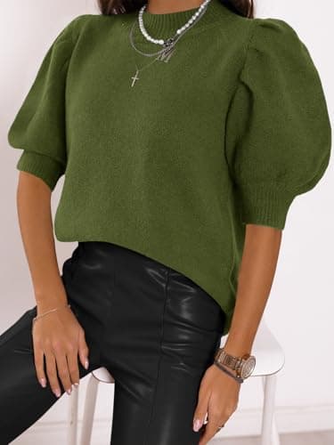 Women's Puff Short Sleeve Sweater Tops 2025 Spring Summer Trendy Crew Neck Casual T Shirts Blouses - Image 3