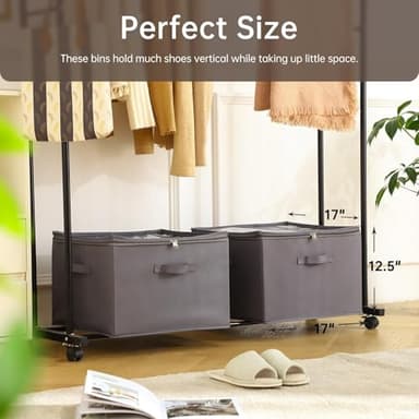 INSTY 2 Pack Shoe Organizer for Closet,Fits up to 32 Pairs,Adjustable Dividers for Shoe Storage,Fabric Shoe Storage Bins with Clear Cover,Grey - Image 2