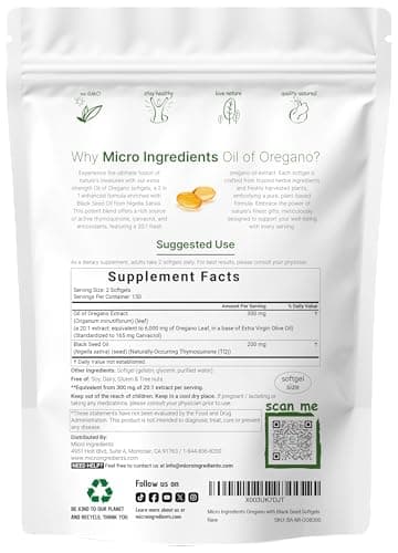 Micro Ingredients Oil of Oregano, 300 Softgel | Oregano Oil with Black Seed Oil, 4X Strength Carvacrol & Thymoquinone | Plant Based, Non-GMO | Antioxidant & Immune Support - Image 2