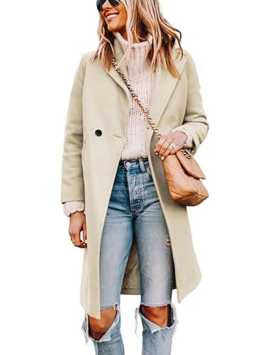 Tanming Women's Notch Lapel Double Breasted Wool Blend Mid Long Pea Trench Coat (Beige-L) - Image 1