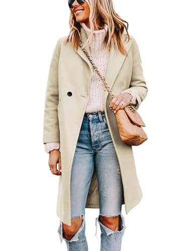 Tanming Women's Notch Lapel Double Breasted Wool Blend Mid Long Pea Trench Coat (Beige-L) - Image 1