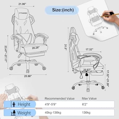 GTRACING Gaming Chair, Computer Chair with Mesh Back, Ergonomic Gaming Chair with Footrest, Reclining Gamer Chair with Adjustable Headrest and Lumbar Support for Gaming and Office (Black) - Image 2