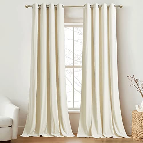 RYB HOME White Velvet Curtains 96 inches Long, Room Darkening Opaque Plush Velvet Drapes Thermal Insulated Privacy Window Treatment for Bedroom Living Room, Ivory, W52 x L96 inches, Set of 2 Panels - Image 1