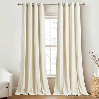 RYB HOME White Velvet Curtains 96 inches Long, Room Darkening Opaque Plush Velvet Drapes Thermal Insulated Privacy Window Treatment for Bedroom Living Room, Ivory, W52 x L96 inches, Set of 2 Panels - Image 1