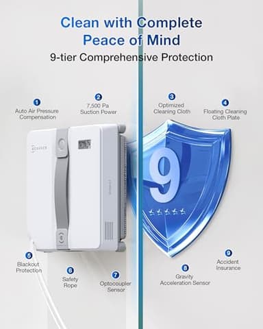 ECOVACS WINBOT Mini Window Cleaning Robot - Compact Design, Dual Nozzles with Ultrasonic Spray, 9-Stage Protection System, Intelligent Path Planning, 3 Cleaning Modes, Anti-Slipping System - Image 6