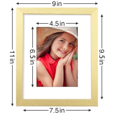 Vittanly 8x10 Picture Frames Set of 9, Shatter Resistant Plexiglass, Display 5x7 Pictures with Mat or 8x10 without Mat, Photo Frames for Wall or Tabletop, Engineered Wood, Gold - Image 3