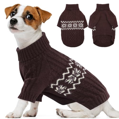 Kuoser Small Dog Sweater, Christmas Clothes, Pullover Puppy Knitwear Apparel for Small Dogs Boy Girl Yorkie Chihuahua, Coffee XS - Image 1