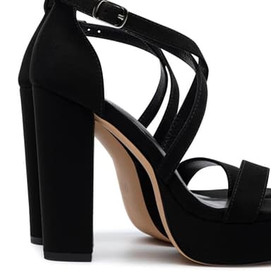Trary Women's Black Strappy Platform Chunky High Heels Sandals Fashion Comfortable Open Toe Heels for Women Dress Wedding Party Shoes - Image 3