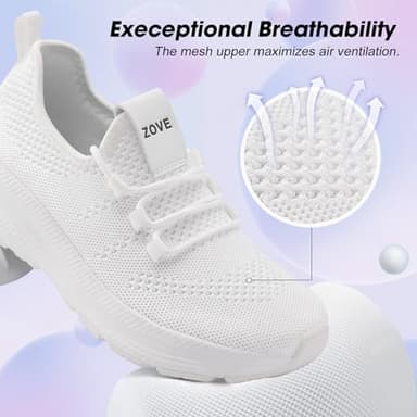 ZOVE Wide Toe Box Shoes Women Extra Wide Width Sneakers Ultra Light Road Running Shoes Non-Slip Tennis Sneakers Breathable Walking Athletic 8803 White 39 - Image 6