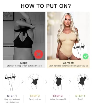 SHAPERX Women's Shapewear Bodysuit Tummy Control Body Shaper Seamless Sculpting Snatched Waist Body Suit,SZ5213-Beige-2XL/3XL - Image 5