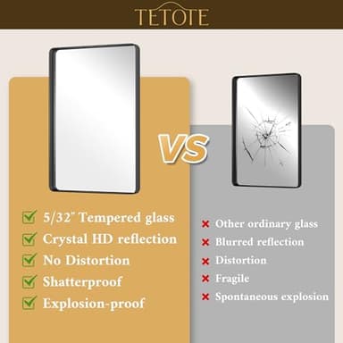 TETOTE Black Bathroom Mirror 20 x 30 Inch Matte Black Bathroom Mirrors, Tempered Glass, Modern Farmhouse Wall Mounted Mirror for Decorative(Horizontal/Vertical) - Image 4