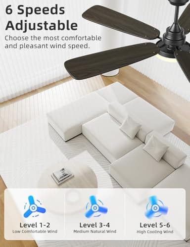 Ceiling Fans with Lights and Remote, 52 Inch Modern Ceiling Fan with Light, Downrod & Flush Mount, Quiet DC Motor, Dual Finish 5 Blades Ceiling Fan for Bedroom Living Room Farmhouse Indoor - Image 3