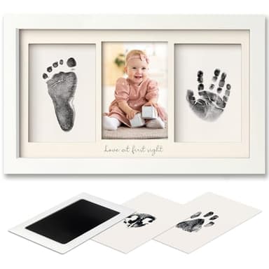 Inkless Baby Hand and Footprint Kit Boy, Girl - No Mess Ink Pad for Handprint, Clean Touch Dog Paw Print Kit, Personalized Baby Shower Gifts, Nursery Newborn Keepsake Frame (Alpine White) - Image 1