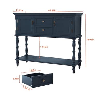 ARTPOWER Console Table with 2 Drawers, Retro Entryway Table with 2 Door Cabinets and Open Storage Shelf, Narrow Long Behind Couch Sofa Table for Living Room, Foyer, Hallway, Blue - Image 2