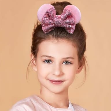 6 Pack Mouse Ears Scrunchies Velvet Sparkle Sequin Mouse Bows Hair Scrunchies Hair Ties Elastic Rubber Bands Ponytail Holders for Kids Women Girls Christmas Party Decoration - Image 7