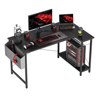 CubiCubi L Shaped Desk, 40 Inch Computer Desk with Reversible Storage Shelves Home Office Corner Desk Study Writing Table, Black - Image 1