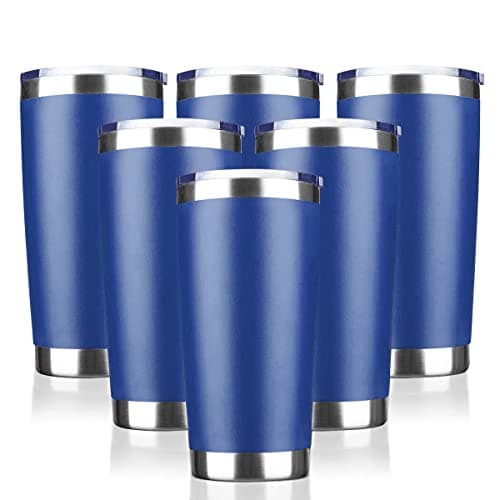 EcoMozz 20oz Tumbler Stainless Steel Vacuum Insulated Mug with Lid, Double Wall Travel Mug, Durable Powder Coated Coffee Cup, Suitable for Ice Drinks and Hot Beverage (New Blue 6 pack) - Image 1