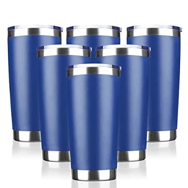 EcoMozz 20oz Tumbler Stainless Steel Vacuum Insulated Mug with Lid, Double Wall Travel Mug, Durable Powder Coated Coffee Cup, Suitable for Ice Drinks and Hot Beverage (New Blue 6 pack) - Image 1