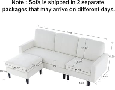 VECELO Convertible Sectional Sofa, Modern Linen Fabric L-Shaped Couch with Reversible Chaise for Living Room/Apartment/Office, White - Image 2